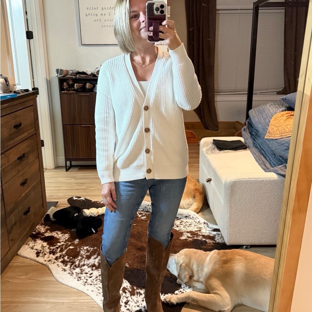 Quince White Cardigan Sweater